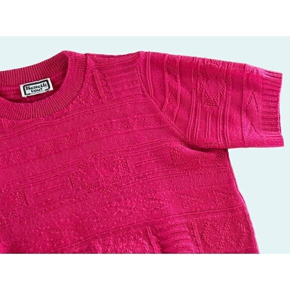 Vintage 1980s KENETH TOO! Pink Short Sleeve Patterned Sweater Size Small - Picture 5 of 8